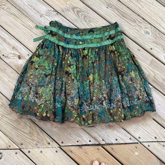 Essentiel Antwerp 100% Silk Green Floral Mini Skirt Tulle Lined Size 40 (U.S.10) - Picture 2 of 10